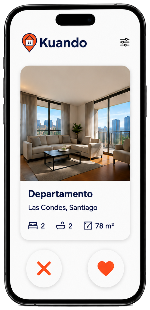 App Kuando mostrando un departamento en Las Condes, Santiago